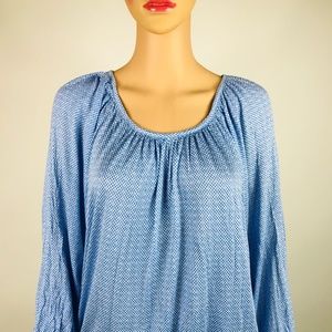 Womens Printed Peasant Top Montery Blue K#07